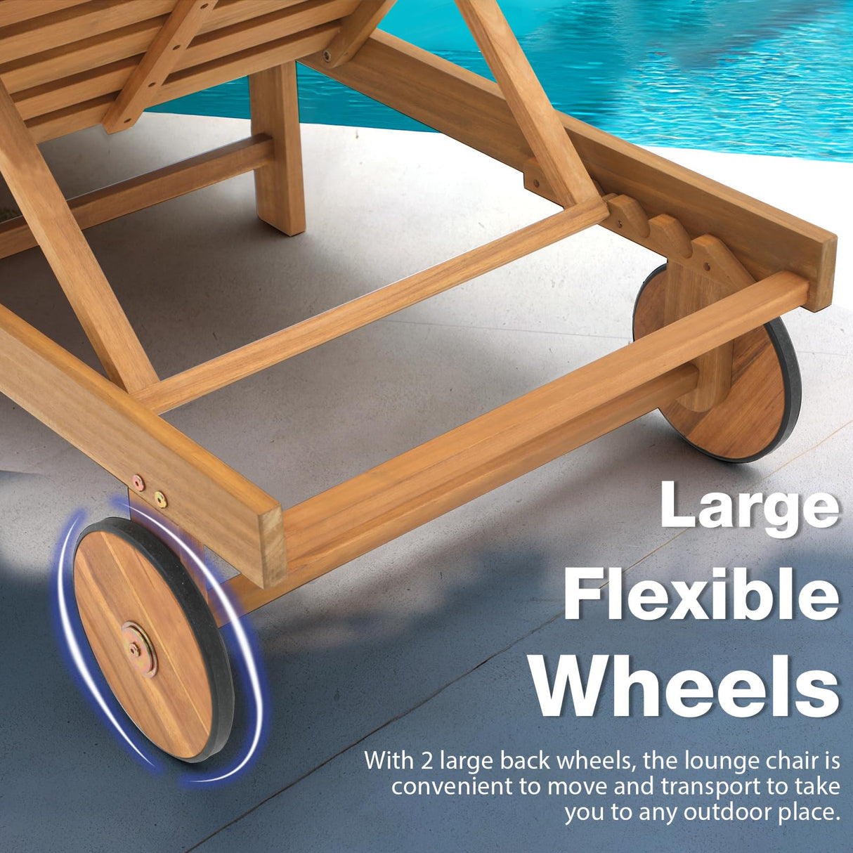 Patiorama Patio Acacia Wood Chaise Lounge Set of 2, Outdoor Folding Lounge Chair Recliner w/Adjustable Backrest, Wheels,Padded Cushion, Portable Sun Lounger Pool Chair for Deck,FSC Certified,Dark Grey Patiorama