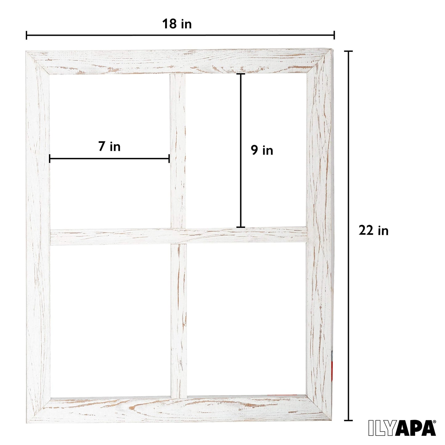 Ilyapa Window Frame Wall Decor 2 Pack - Large 18x22 Inch Rustic White Wood Window Pane Country Farmhouse Decorations