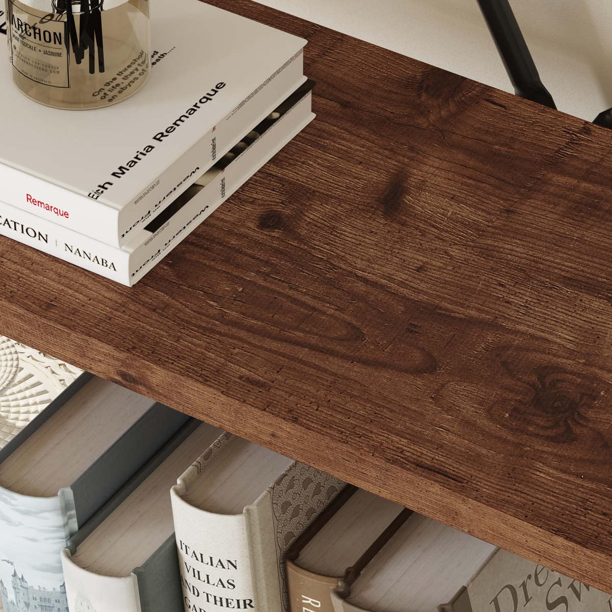 BON AUGURE Rustic Oak 5-Tier Industrial Ladder Shelf Bookcase BON AUGURE