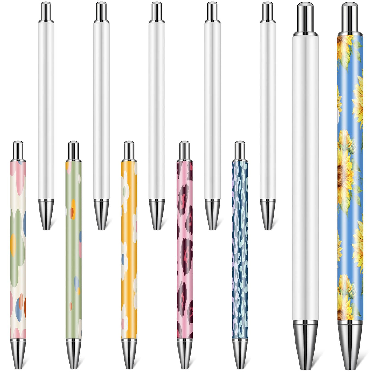 Yexiya 10 Pcs Sublimation Pens Blank No Clip with Shrink Wrap Silver Clip Free Design Sublimation Ballpoint Pen Personalized Pens for DIY Birthday Christmas Office School Stationery Supplies Yexiya
