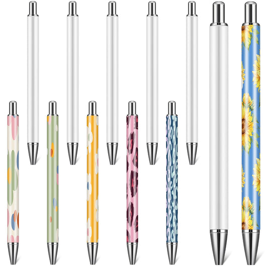 Yexiya 10 Pcs Sublimation Pens Blank No Clip with Shrink Wrap Silver Clip Free Design Sublimation Ballpoint Pen Personalized Pens for DIY Birthday Christmas Office School Stationery Supplies