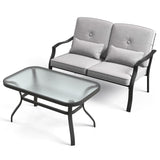 Tangkula 2 Piece Patio Furniture Set, Outdoor Loveseat Chair Set with Seat Back Cushions & Waist Pillows, Tempered Glass Coffee Table, Heavy-Duty Metal Sofa Set for Yard Garden Balcony Poolside (Gray) Tangkula