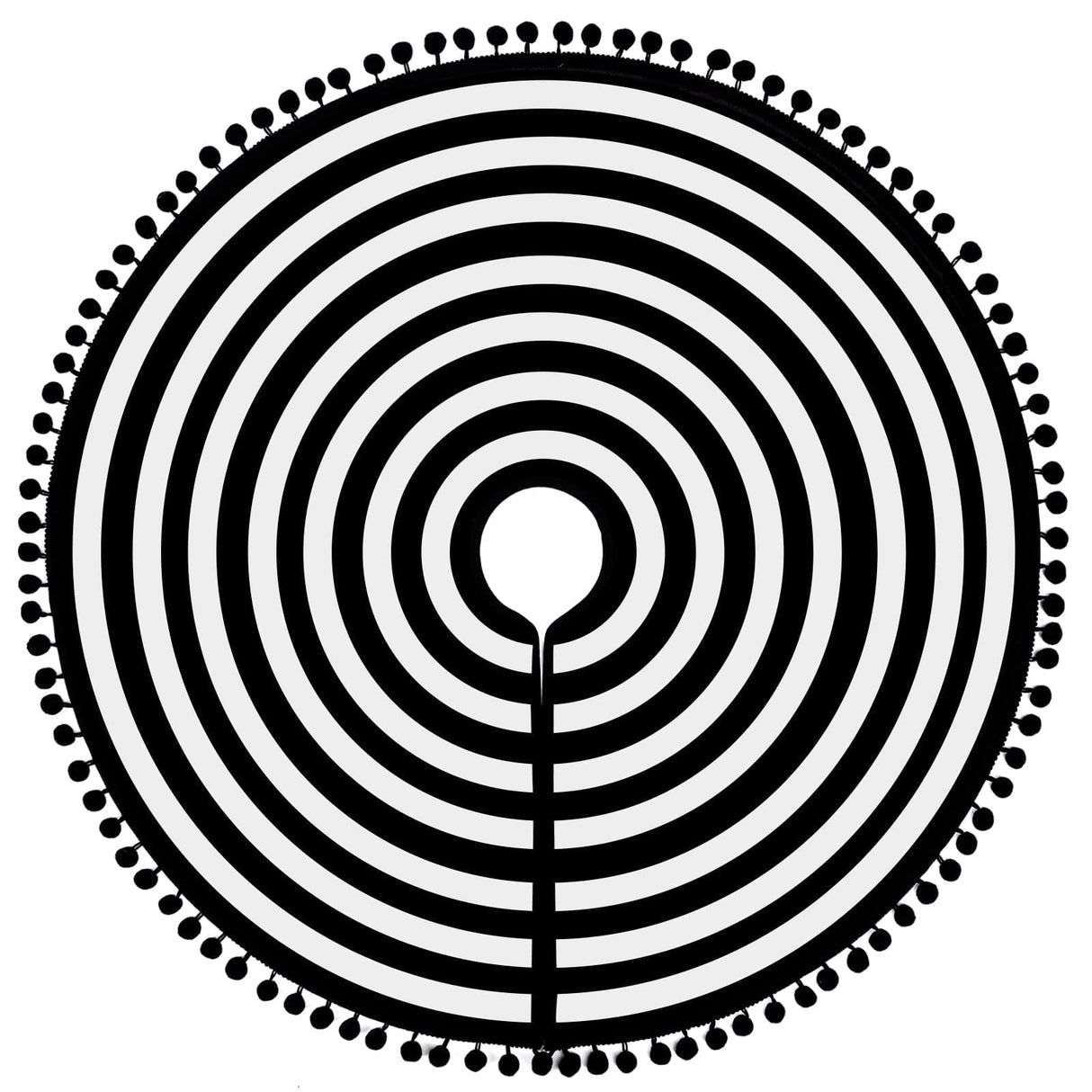 MACTING Christmas Black and White Tree Skirt, 30 Inch Annual Rings Tree Mat with Pom Poms for Xmas Tree Halloween Indoor Home Holiday Party Christmas Decorations MACTING