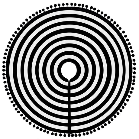 MACTING Christmas Black and White Tree Skirt, 30 Inch Annual Rings Tree Mat with Pom Poms for Xmas Tree Halloween Indoor Home Holiday Party Christmas Decorations MACTING