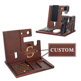 Police Officer Wood Docking Station, Nightstand Organizer for Men with Gun Holder, Pistol Rack, Phone Stand, iWatch Charging, Ring Holder, Pen Slot - Gifts for Police Officer, Husband, Boyfriend, Dad awofer