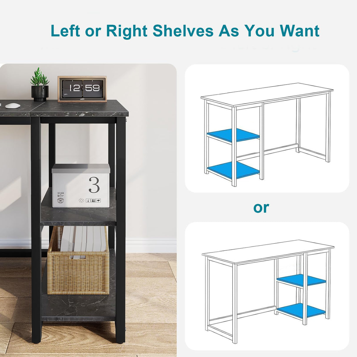 SINPAID Computer Desk 40 inches with 2-Tier Shelves Sturdy Home Office Desk with Large Storage Space Modern Gaming Desk Study Writing Laptop Table, Black Marbling (Black Marbling, 40) SINPAID