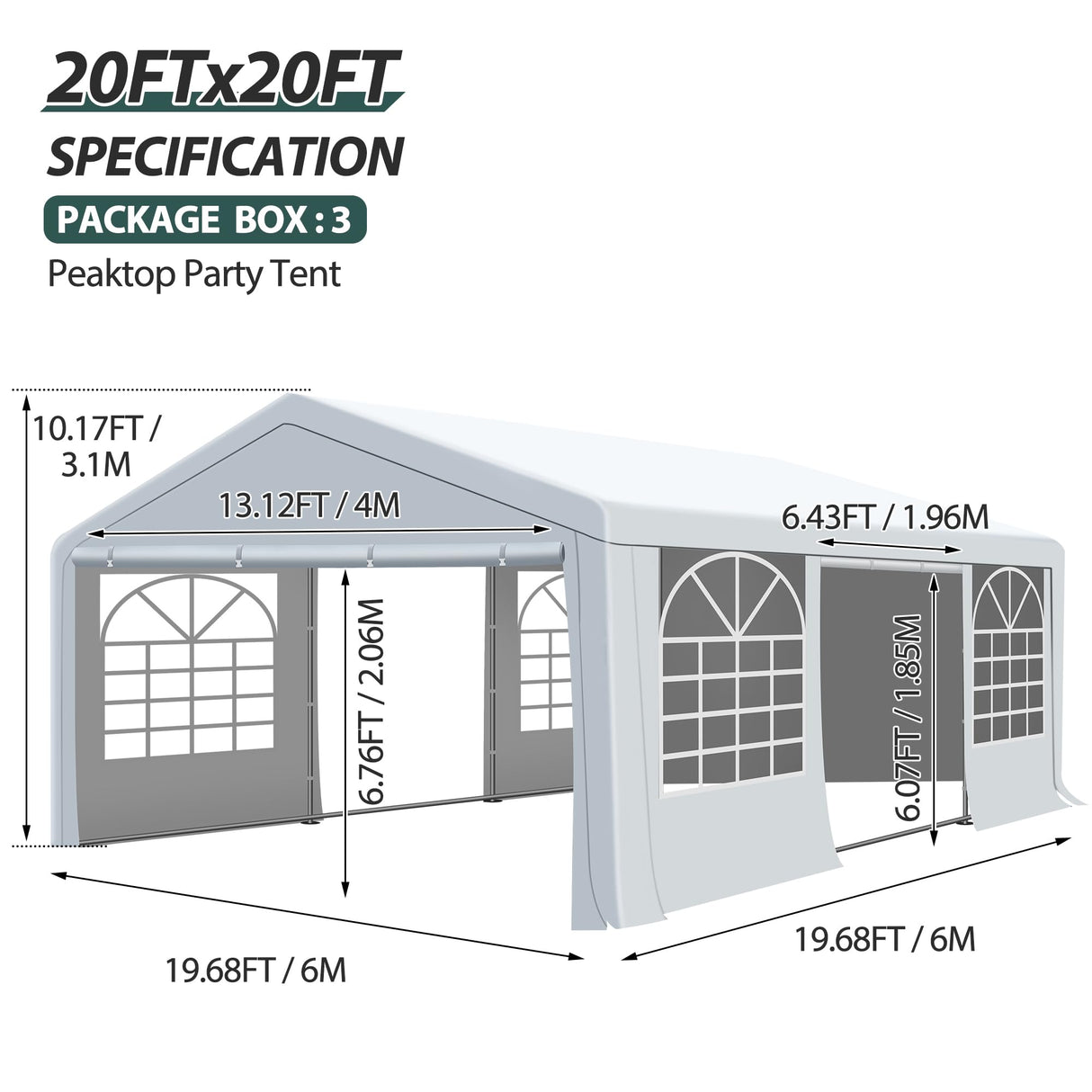 QZEN 20'x20' Canopy Party Tent, Heavy Duty Wedding Tent with Removable Sidewall & 4 Sand Bags, Outdoor Event Tent for Wedding, Birthday Party (20' x 20') QZEN