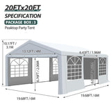 QZEN 20'x20' Canopy Party Tent, Heavy Duty Wedding Tent with Removable Sidewall & 4 Sand Bags, Outdoor Event Tent for Wedding, Birthday Party (20' x 20') QZEN