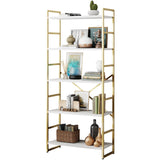 Shintenchi 5-Tier Industrial Gold Bookshelf – Modern Multi-Functional Bookcase for Home & Office Shintenchi