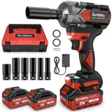 Sundpey Cordless Impact Wrench 600Ft-lbs(800Nm) - 21V 1/2" Brushless Driver With 2 * 4.0Ah Batteries - 2600RPM Gun for Lug Nuts With 6 Sockets, Fast Charger & Tool Case Sundpey