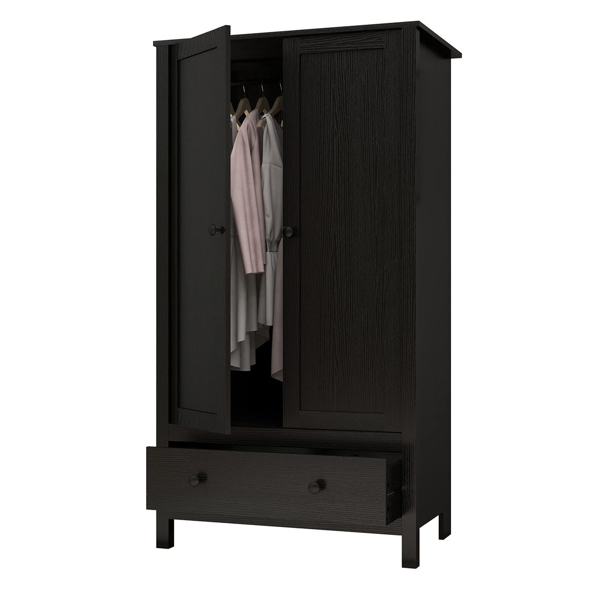Panana 2 Door Wardrobe, Armoire with Drawer for Bedroom (Black) Panana