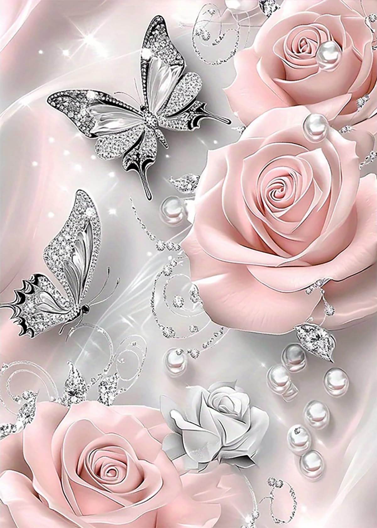 5D Diamond Painting Kits for Adults, Butterfly Pink Rose Flower Diamond Art Kits for Adults Beginner, DIY Full Drill Diamond Dot Gem Painting for Home Wall Decor 12x16inch BYGFHLYW