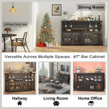 LVB Industrial Dark Gray Oak Wine Bar Cabinet with Storage Rack and Glass Holders LVB