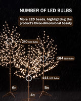 Tybeeu Lighted Cherry Blossom Tree Set 4ft, 5ft and 6ft with 144/184/240 Warm White LED Lights for Holiday Decor - Dimmable, UL Certified, Waterproof - Ideal for Indoor and Outdoor Decoration TYBEEU