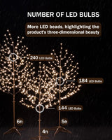 Tybeeu 5ft Lighted Cherry Blossom Tree with 184 Warm White LED Lights for Holiday Decor - Dimmable, UL Certified, Waterproof - Ideal for Indoor and Outdoor Decoration TYBEEU