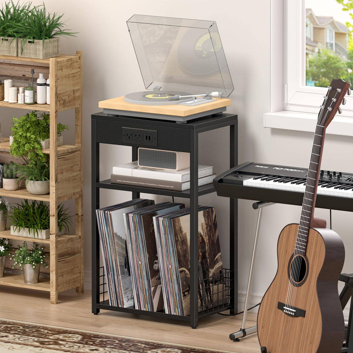 LELELINKY Black Record Player Stand LELELINKY