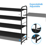 Simple Trending 4-Tier Stackable Shoe Rack, Expandable & Adjustable Fabric Shoe Shelf Storage Organizer, Black Simple Trending