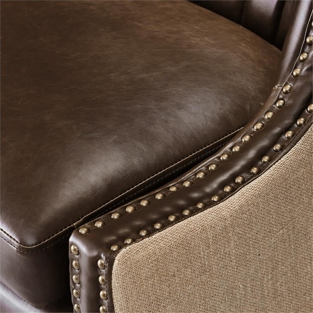 Tommy Hilfiger Dorset Leather Club Chair, Brass Nailhead Accent Trim, High Back Reading Armchair, Traditional Living Room Furniture, Chesterfield Brown Tommy Hilfiger