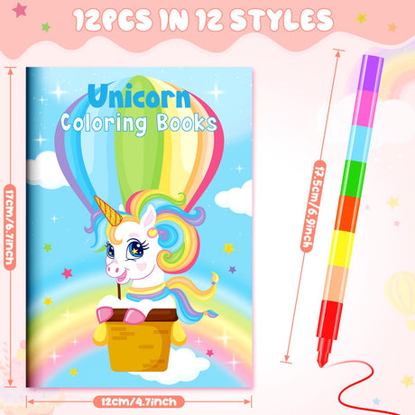 BenLouis 12 Unicorn Mini Coloring Books Kids with 12 Stacking Crayons Unicorn Birthday Party Favors Small Activity Books Bulk for Kids Rainbow Party Gift Goodie Bag Stuffers BenLouis