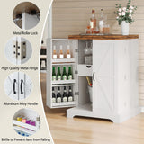 LUXOAK Farmhouse Expandable Wine Bar Cabinet, 61" Home Bar Unit with Foldable Tabletop & Barn Door, Coffee Bar Cabinet with Wine & Glass Holder, Liquor Cabinet/Mini Bar/Buffet Cabinet, White LUXOAK