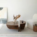 FAWdecor Modern Solid Wood Coffee Table, Round Wood Center Table, Unique Nesting Coffee Tables, Mid Century Aesthetic Low Coffee Table (Walnut) FAWdecor