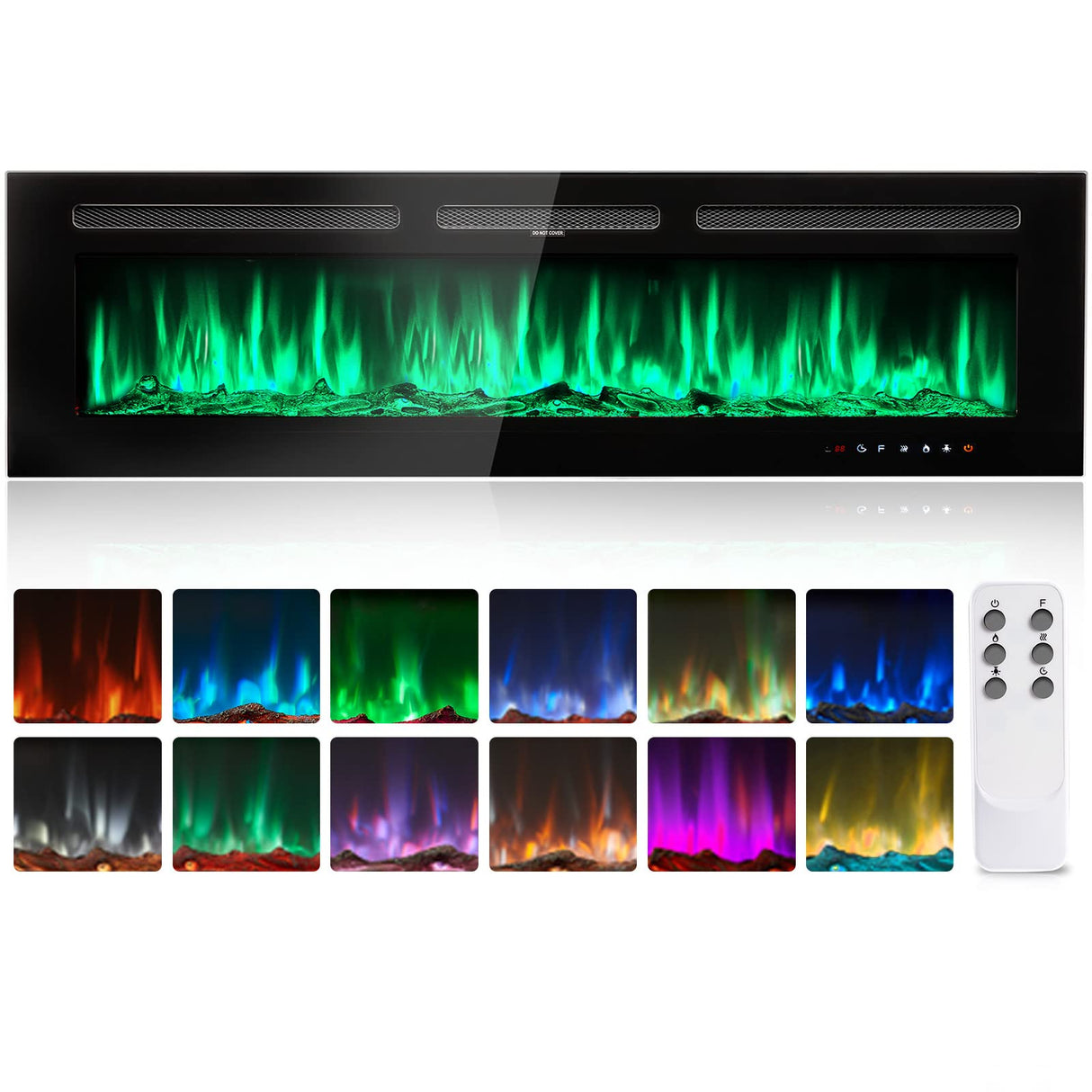 Jolydale Electric Fireplace 60 inch Wall Mounted and Recessed with Remote Control and Touch Panel Control, Timer,12-Level Adjustable Flame Colors and Speed Jolydale