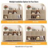 FATORRI 8 Cube Bookshelf with 4 Doors, Modern Mid Century Wood Book Shelf with Storage, Low Horizontal Cubby Bookcase for Home Office (Light Walnut) FATORRI