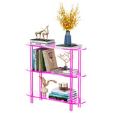 solaround Clear Bookshelf, Acrylic Bookcase with Open Book Shelf Console Table for Entryway Office (3 Tier Pink) solaround
