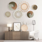 LOCS MICRAI Boho Wall Basket Decor Set of 3 - Flat Woven Basket Wall Hanging Decor,Round Tassels White Macrame Tapestry Wall Decor Art,Handmade Rattan Wicker Seagrass Home Wall Baskets Decor LOCS MICRAI