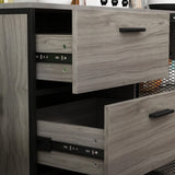 ECACAD Walnut Modern Wood Sideboard Buffet with Hutch, Metal Mesh Doors, and Ample Storage Compartment ECACAD