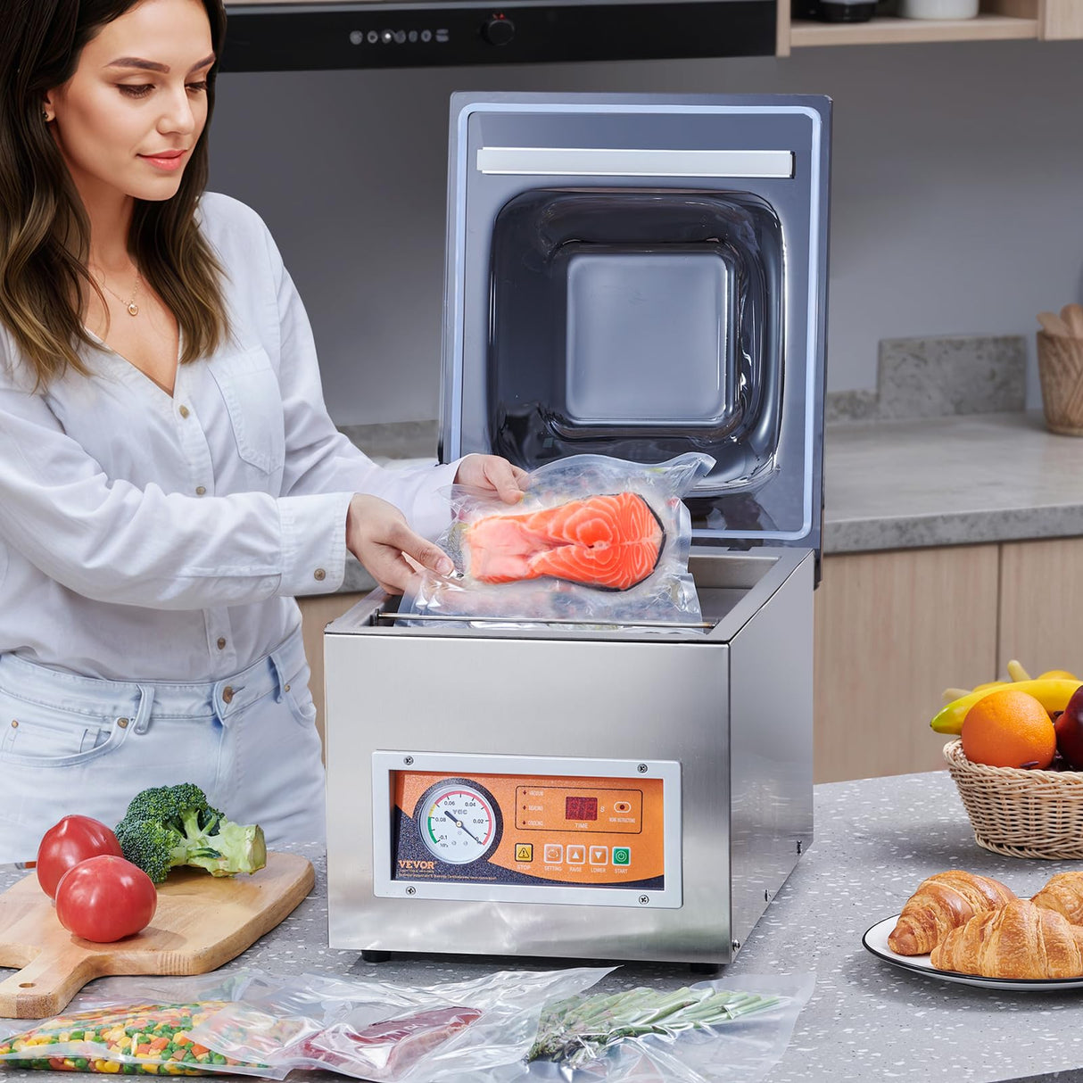 VEVOR Chamber Vacuum Sealer, 260W Sealing Power, Vacuum Packing Machine for Wet Foods, Meats, Marinades and More, Compact Size with 10.2" Sealing Length, Applied in Home Kitchen VEVOR