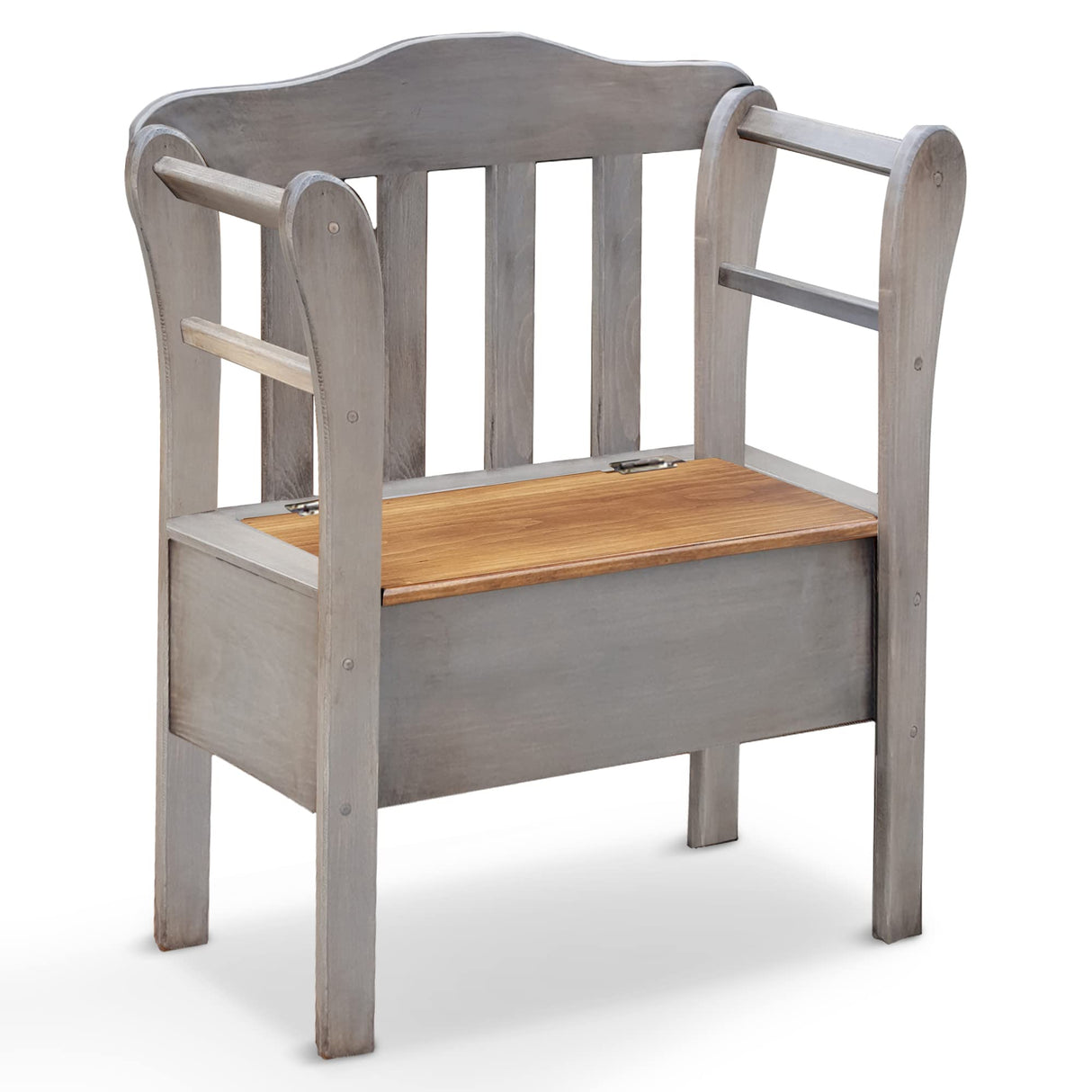 Peaceful Classics Bench with Storage - Small Wooden Storage Bench for Entryway, Hallway, Mudroom, Farmhouse, Bedroom, & Living Room, Amish Handmade Furniture Storage Organizer, Pewter Peaceful Classics