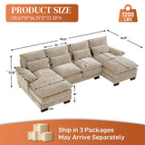 OUYESSIR 110" U Shaped Cloud Sectional Sofa with Deep Seat Cushions, Modern Comfy Chenille Couch, 4 Seater Fluffy Sectional Couches for Living Room with Double Chaise(Light Brown) OUYESSIR