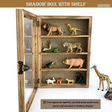 WANLIAN Large Shadow Box with Shelves, 11x16 Wooden Shadow Box Display Cabinet with Acrylic Window, 3 Removable Shelves and Linen Back, for Displaying Photo Souvenir Collection(Carbonized) WANLIAN