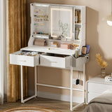 Uiithokyia White Vanity Desk, Makeup Vanity Table with Mirror LED Lights, Vanitys for Jewelry Organizer, 2 Storage Drawers, and Side Pockets Hair Tools Storage, Bedroom Vanity Table for Women, Girls Uiithokyia