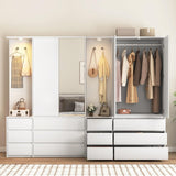 UZUGUL 72'' Armoire Wardrobe Closet with Mirror and 6 Drawers,Bedroom Armoire Wardrobe Cabinet with Hanging Rod and Light,Wooden Bedroom Closet with 3 Storage Shelf (White) UZUGUL