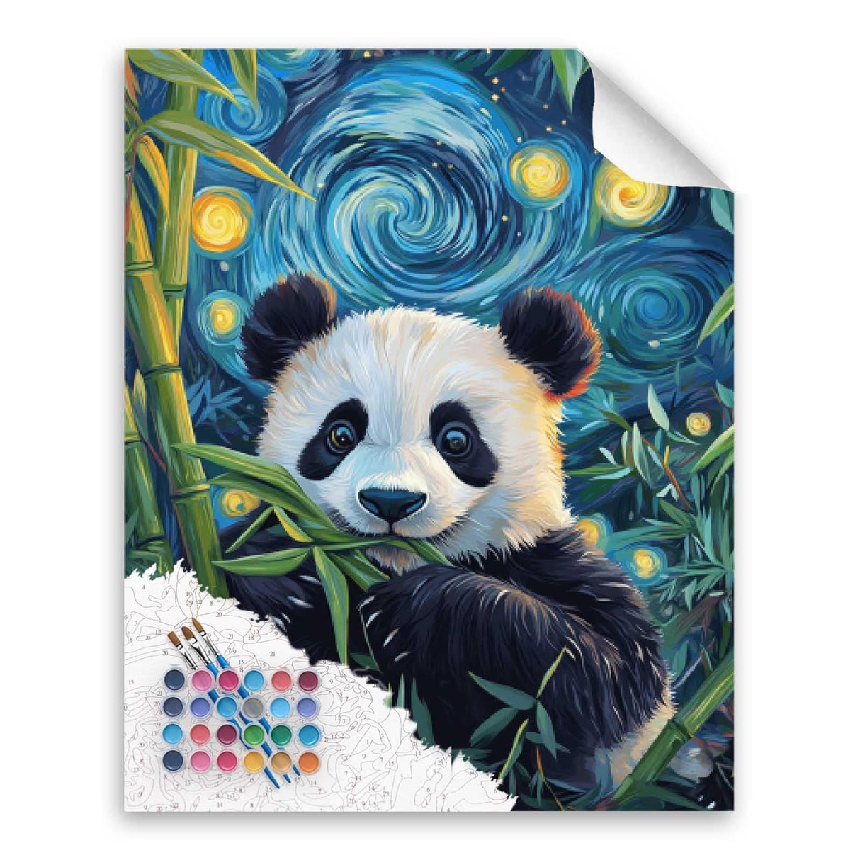 Panda Paint by Number, Pandas Paint by Numbers Kit for Adults, Cute Animal Canvas Painting Kits, Starry Night DIY Acrylic Painting for Gift Home Wall Decor(16x20inch, Without Frame) Cawpom