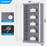 Superday Metal Storage Cabinets, 72" Storage Cabinet with Locking Door, Tall Garage Cabinet with 2 Doors and 4 Adjustable Shelves for Home Office, Classroom, Easy Assemble(White Grey) Superday