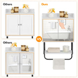 HOOBRO Medicine Wall Cabinet with Mirror, Bathroom Storage Cabinet with Hidden Space and Towel Bar, Double Mirrored Doors, Detachable Shelf, for Bathroom, Living Room, White BW41CW01 HOOBRO