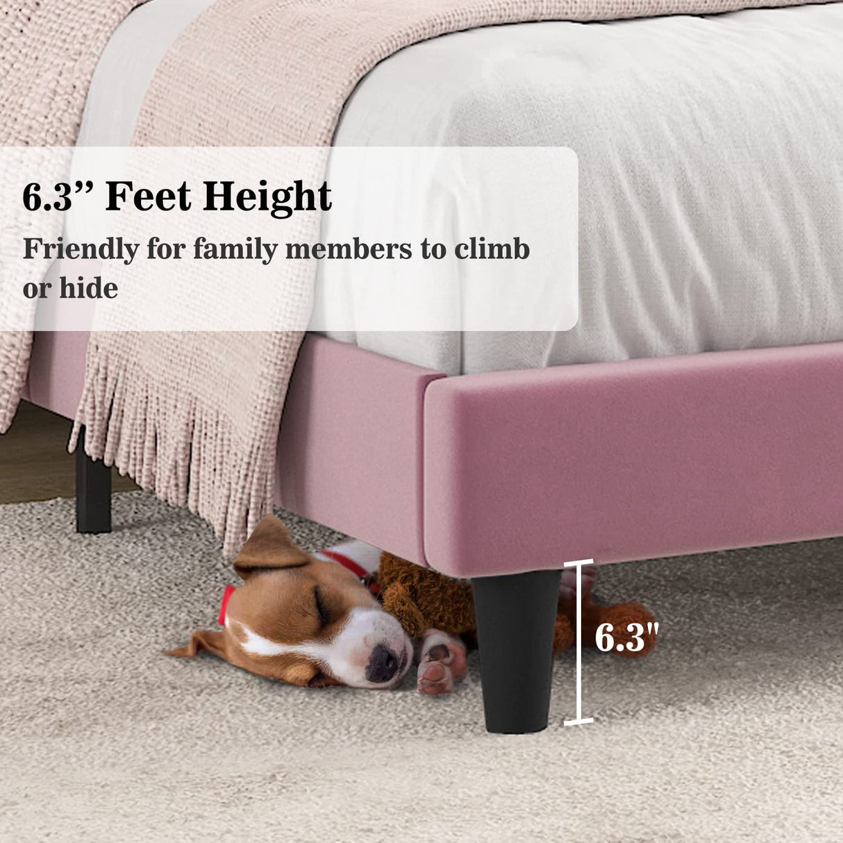 Allewie Full Platform Bed Frame/Velvet Upholstered Bed Frame with Vertical Channel Tufted Headboard/Strong Wooden Slats/Mattress Foundation/Box Spring Optional/Easy Assembly/Pink Allewie