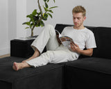 Cozy Castle 71" Loveseat Sofa, L Shaped Comfy Corduroy Boneless Couch with Deep Seat and Ottoman Chaise Cloud Sofa Upholstered Couches for Living Room Bedroom No Assembly Required (Black) Cozy Castle