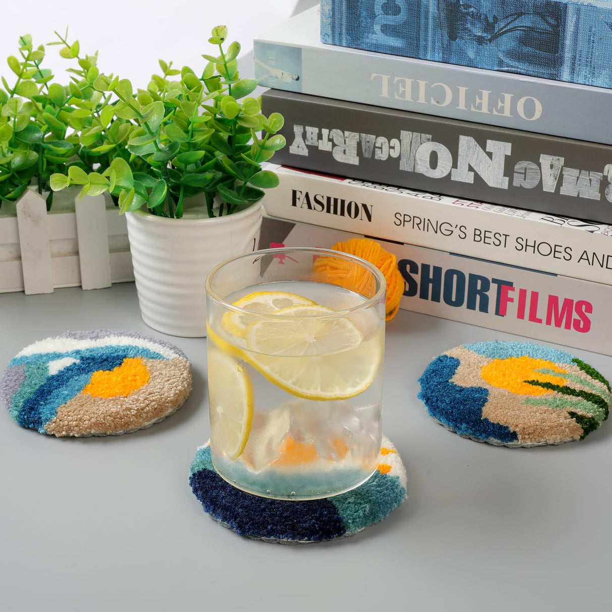 iienjoy Punch Needle Coasters Kit for Beginners Adults, 6 Pattern Embroidery Punch Needle Kits, Easy Tufted Rug Punch Decoration DIY Kit with Patterns, Tools, Yarns, Hoop, Instruction iienjoy