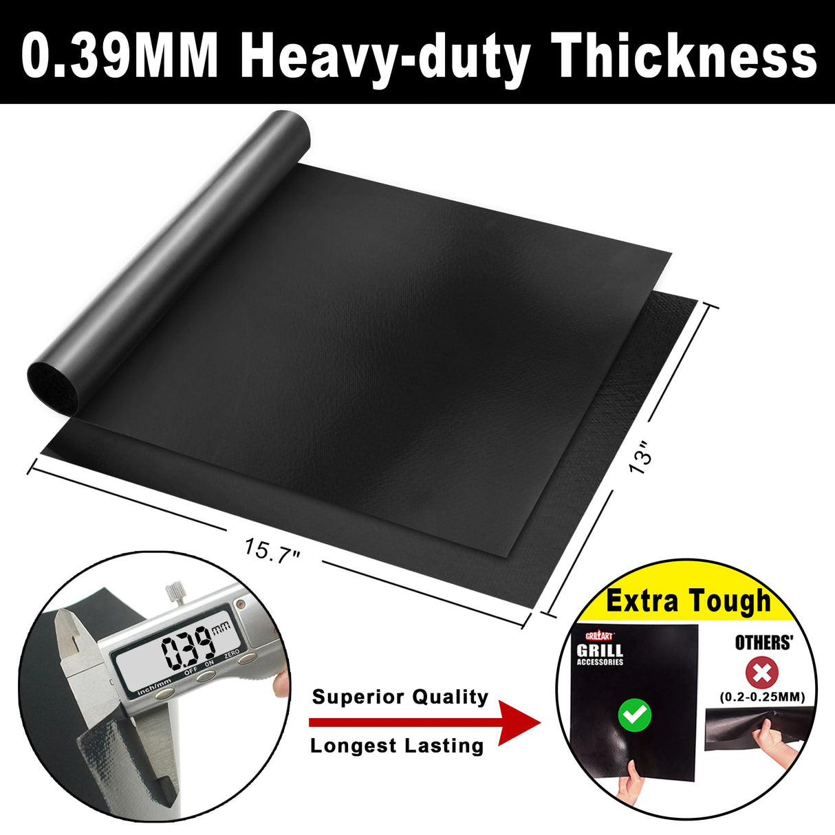 GRILLART BBQ Grill Mats for Outdoor Grill - Nonstick 600 Degree Heavy Duty Grilling Mat (Set of 2) - Reusable BBQ Grill Accessories Sheets -Works on Electric Grill Gas Charcoal BBQ - Gifts for Men Dad GRILLART