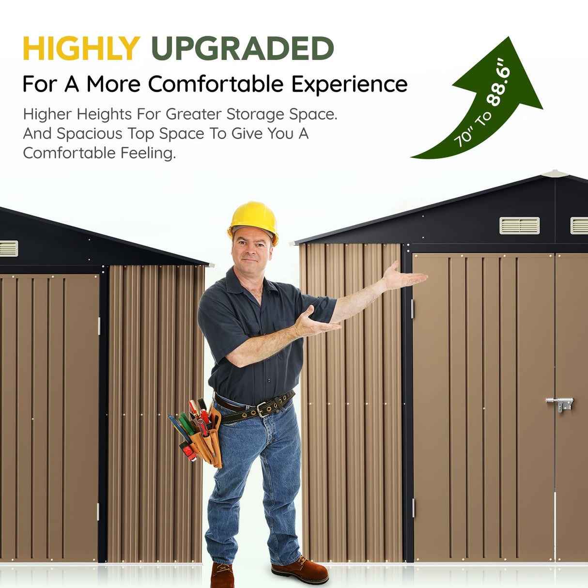 Breezz Outdoor Storage Shed 10 x 12ft. Utility Tool Shed Metal Storage Garden Shed with Lockable Doors, Windows & Metal Frame Floor for Patio Storage,Brown BreezZ