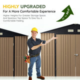 Breezz Outdoor Storage Shed 10 x 12ft. Utility Tool Shed Metal Storage Garden Shed with Lockable Doors, Windows & Metal Frame Floor for Patio Storage,Brown BreezZ