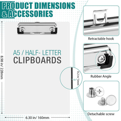 Seajan 4 Pcs Sublimation Clipboard Blank White Clipboard File Standard A5 Letter Size Clipboard with Low Profile Clip Thermal Transfer Office Clipboard for Nurses Students Teachers Lawyers Staff