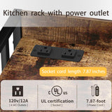 TIFFLOI 4-Tier Rustic Brown Bakers Rack, Black Frame, Top Power Outlet, 70lbs/Shelf, 2 Adjustable Shelves, Small Kitchen & Coffee Bar TIFFLOI