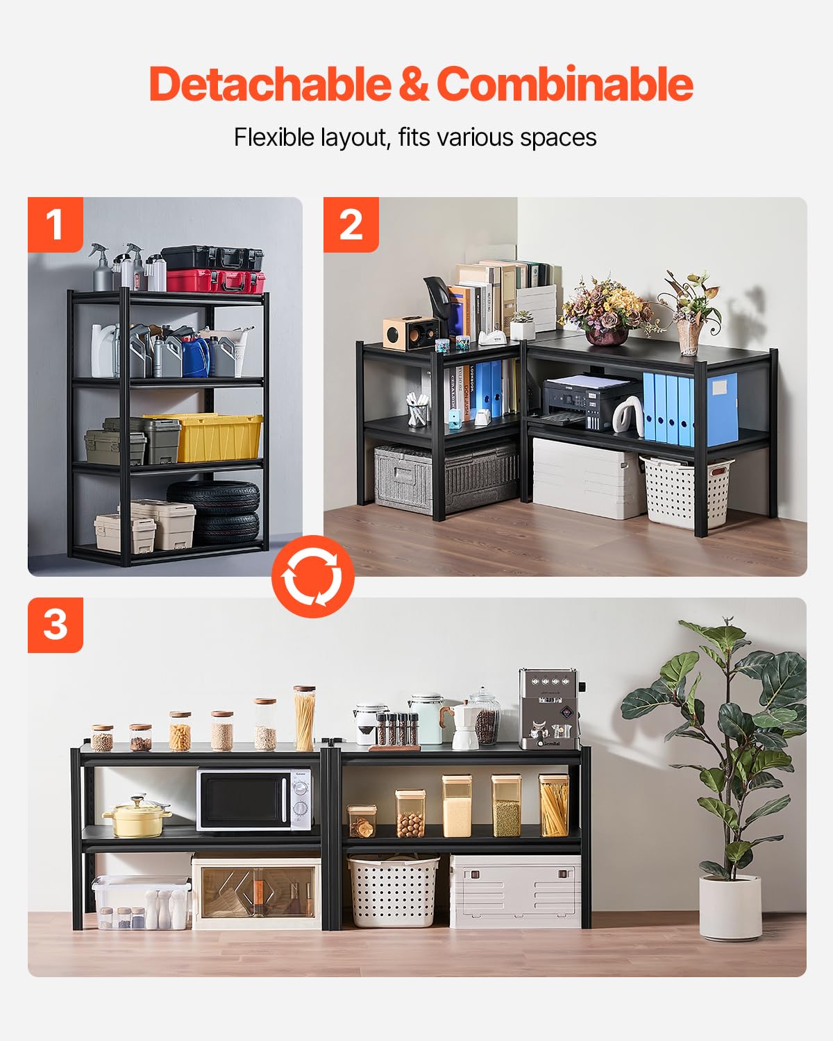 VEVOR Storage Shelves, 2400 lbs, 4 Tier Garage Storage Shelving, 20" D x 40" W x 57" H Adjustable Metal Shelves for Garage Shelves Utility Rack Shelf, Ideal for Kitchen, Warehouse, Basement, Black VEVOR