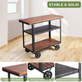BOKKOLIK Vintage Rolling Bar Cart on Wheels Industrial Mobile Serving Cart Metal and Wood Design for Kitchen Bar Office Coffee House 36.2" Lx15.75 Wx30.5 H 3 Tier with 2 Side Handle BOKKOLIK