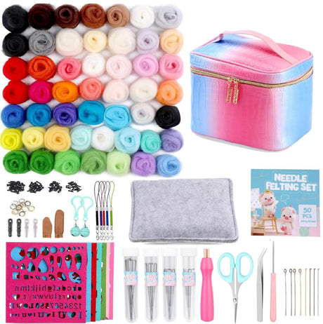 50 Colors Needle Felting Kit, 185 Pcs Needle Felting Tools and Supplies with Wool Roving, Needle Felting Starter Kit for Beginners with Felting Needles, Felting Mad for Diy Hand Craft Home Decoration ZXIIXZ